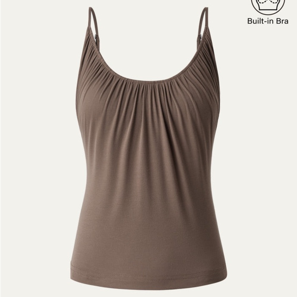 OGL Eco-SkinKiss Scoop Neck Gathered Spaghetti Brami Top - Iced Mocha